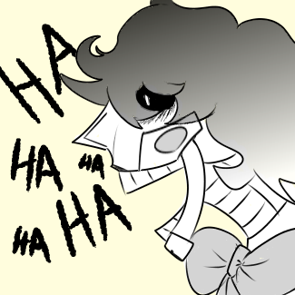 Greyscale bust of The Jack laughing hysterically