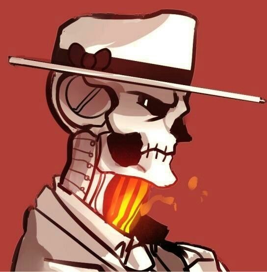 Greyscale bust of The Skull with colored fire effects